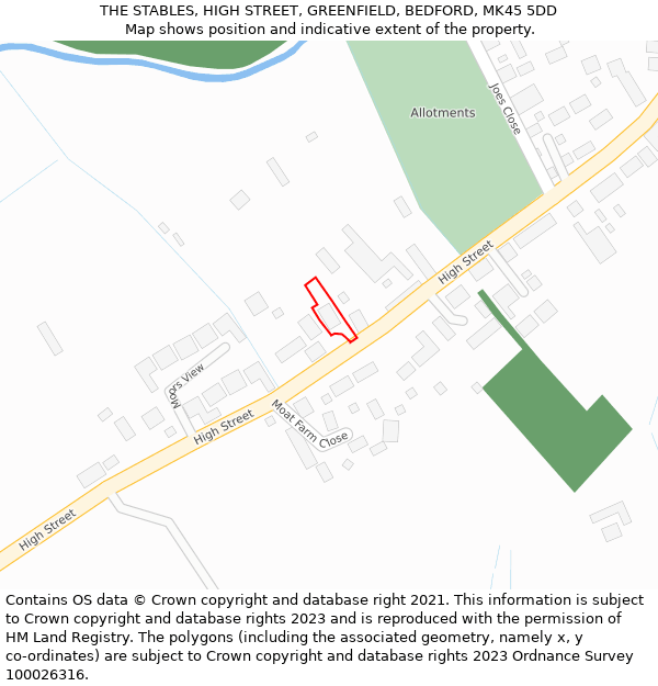 THE STABLES, HIGH STREET, GREENFIELD, BEDFORD, MK45 5DD: Location map and indicative extent of plot