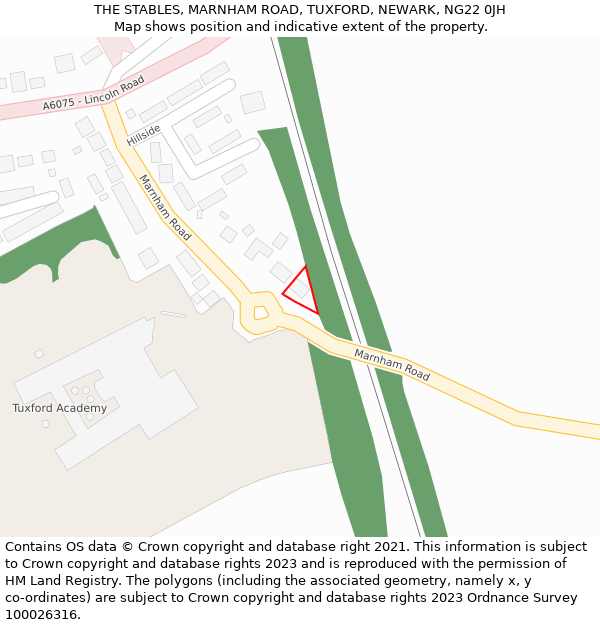 THE STABLES, MARNHAM ROAD, TUXFORD, NEWARK, NG22 0JH: Location map and indicative extent of plot