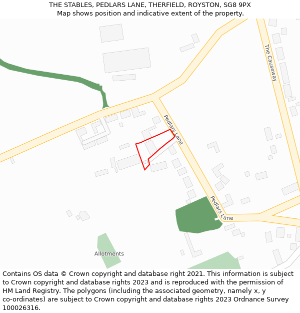 THE STABLES, PEDLARS LANE, THERFIELD, ROYSTON, SG8 9PX: Location map and indicative extent of plot