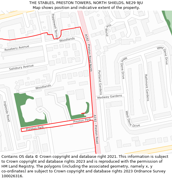 THE STABLES, PRESTON TOWERS, NORTH SHIELDS, NE29 9JU: Location map and indicative extent of plot