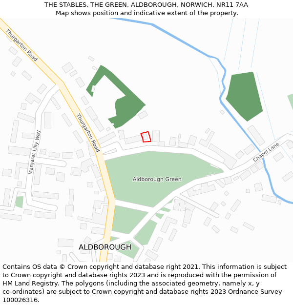 THE STABLES, THE GREEN, ALDBOROUGH, NORWICH, NR11 7AA: Location map and indicative extent of plot