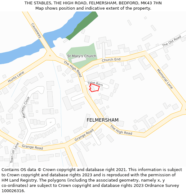 THE STABLES, THE HIGH ROAD, FELMERSHAM, BEDFORD, MK43 7HN: Location map and indicative extent of plot