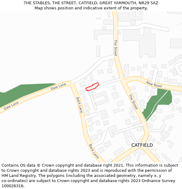 THE STABLES, THE STREET, CATFIELD, GREAT YARMOUTH, NR29 5AZ: Location map and indicative extent of plot