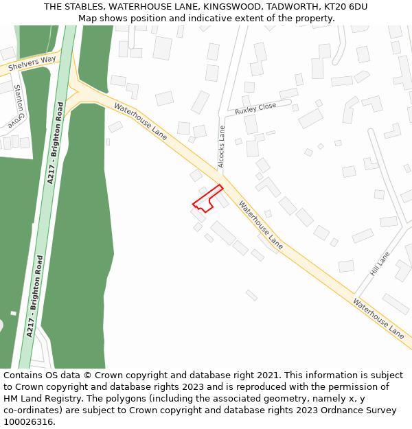 THE STABLES, WATERHOUSE LANE, KINGSWOOD, TADWORTH, KT20 6DU: Location map and indicative extent of plot