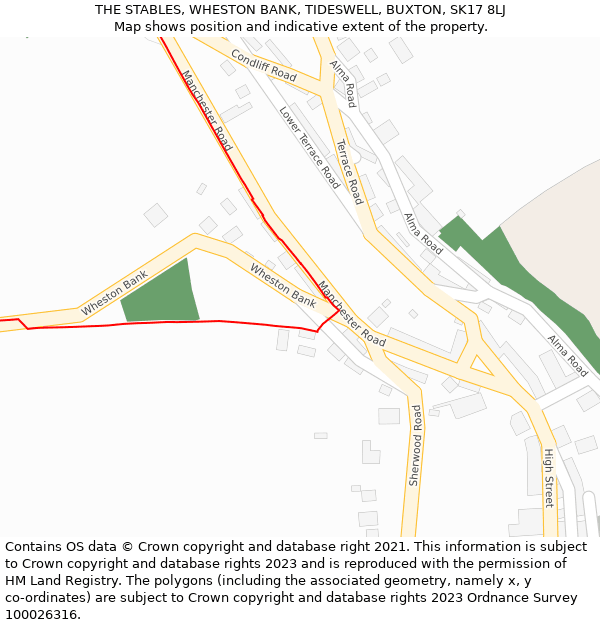 THE STABLES, WHESTON BANK, TIDESWELL, BUXTON, SK17 8LJ: Location map and indicative extent of plot