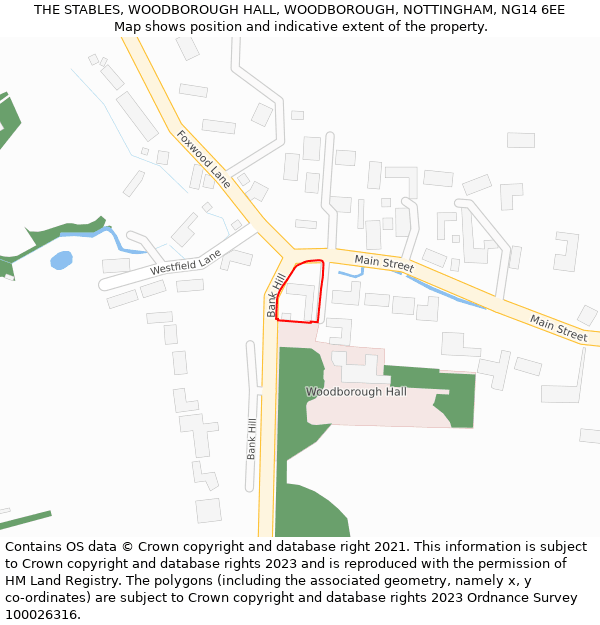 THE STABLES, WOODBOROUGH HALL, WOODBOROUGH, NOTTINGHAM, NG14 6EE: Location map and indicative extent of plot