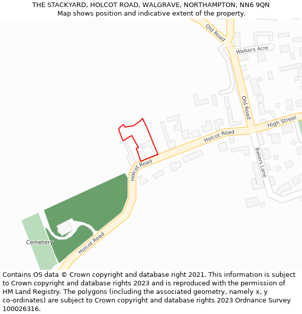 THE STACKYARD, HOLCOT ROAD, WALGRAVE, NORTHAMPTON, NN6 9QN: Location map and indicative extent of plot