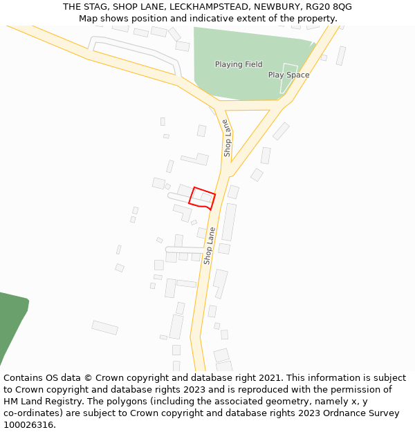 THE STAG, SHOP LANE, LECKHAMPSTEAD, NEWBURY, RG20 8QG: Location map and indicative extent of plot