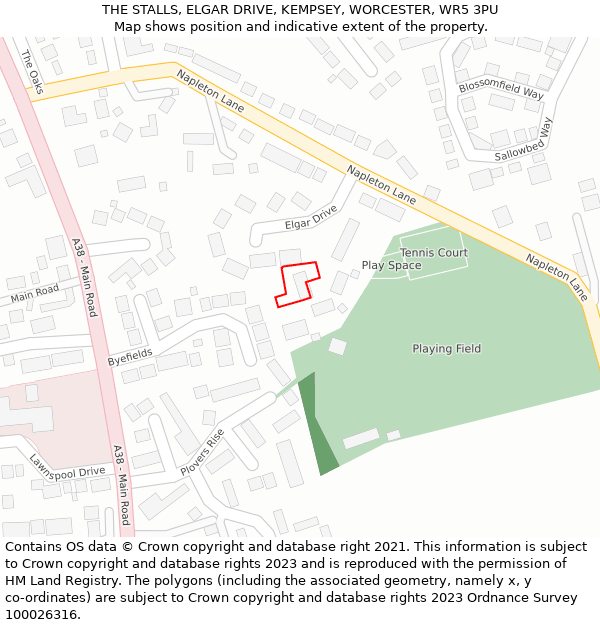 THE STALLS, ELGAR DRIVE, KEMPSEY, WORCESTER, WR5 3PU: Location map and indicative extent of plot