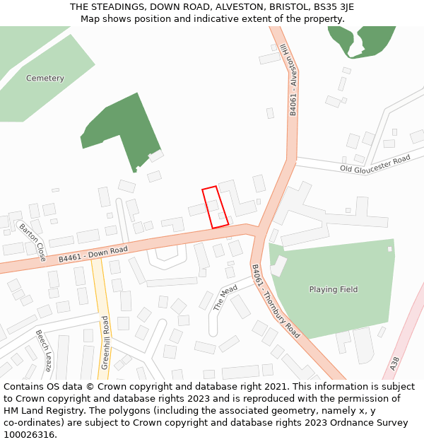 THE STEADINGS, DOWN ROAD, ALVESTON, BRISTOL, BS35 3JE: Location map and indicative extent of plot