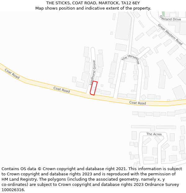 THE STICKS, COAT ROAD, MARTOCK, TA12 6EY: Location map and indicative extent of plot