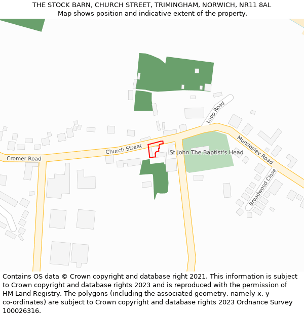 THE STOCK BARN, CHURCH STREET, TRIMINGHAM, NORWICH, NR11 8AL: Location map and indicative extent of plot