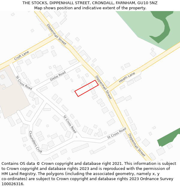 THE STOCKS, DIPPENHALL STREET, CRONDALL, FARNHAM, GU10 5NZ: Location map and indicative extent of plot