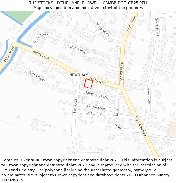 THE STOCKS, HYTHE LANE, BURWELL, CAMBRIDGE, CB25 0EH: Location map and indicative extent of plot