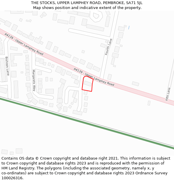 THE STOCKS, UPPER LAMPHEY ROAD, PEMBROKE, SA71 5JL: Location map and indicative extent of plot