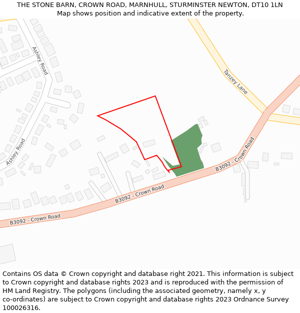 THE STONE BARN, CROWN ROAD, MARNHULL, STURMINSTER NEWTON, DT10 1LN: Location map and indicative extent of plot