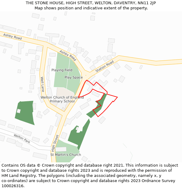 THE STONE HOUSE, HIGH STREET, WELTON, DAVENTRY, NN11 2JP: Location map and indicative extent of plot