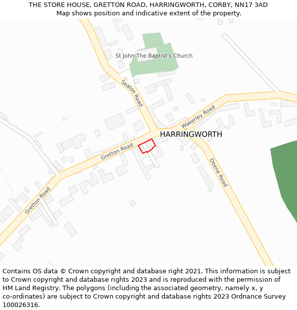 THE STORE HOUSE, GRETTON ROAD, HARRINGWORTH, CORBY, NN17 3AD: Location map and indicative extent of plot