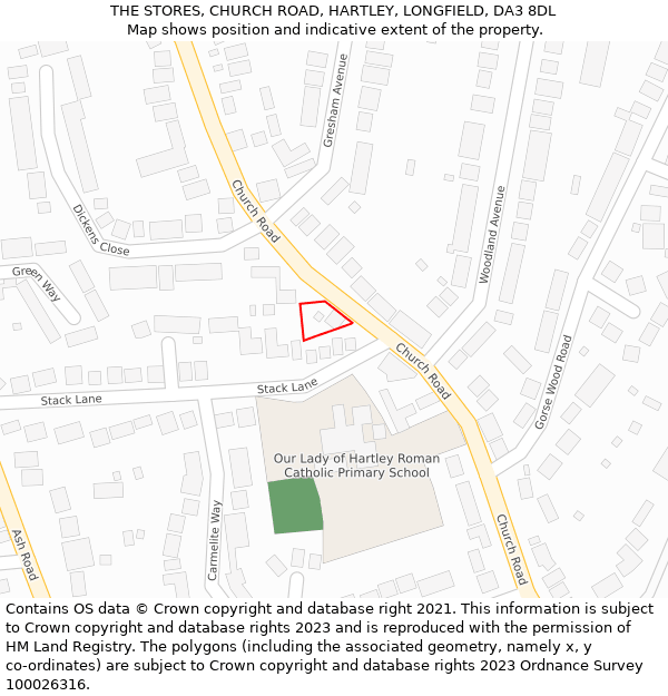 THE STORES, CHURCH ROAD, HARTLEY, LONGFIELD, DA3 8DL: Location map and indicative extent of plot