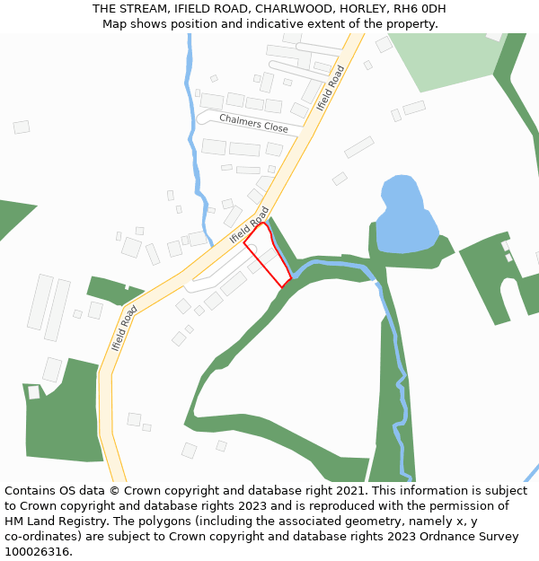 THE STREAM, IFIELD ROAD, CHARLWOOD, HORLEY, RH6 0DH: Location map and indicative extent of plot