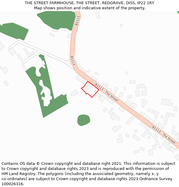 THE STREET FARMHOUSE, THE STREET, REDGRAVE, DISS, IP22 1RY: Location map and indicative extent of plot