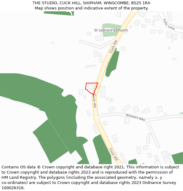 THE STUDIO, CUCK HILL, SHIPHAM, WINSCOMBE, BS25 1RA: Location map and indicative extent of plot