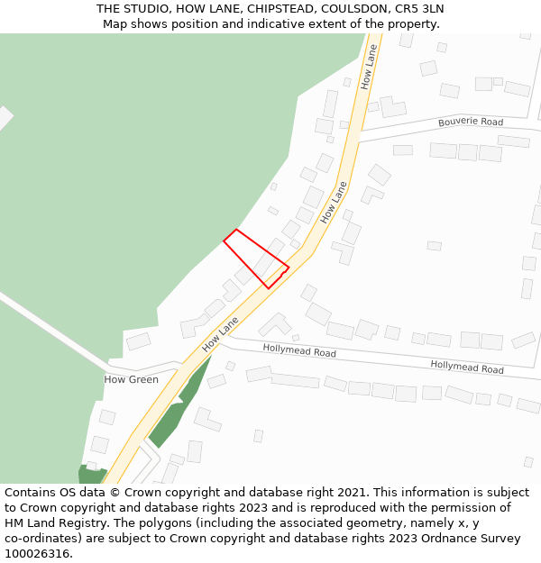 THE STUDIO, HOW LANE, CHIPSTEAD, COULSDON, CR5 3LN: Location map and indicative extent of plot