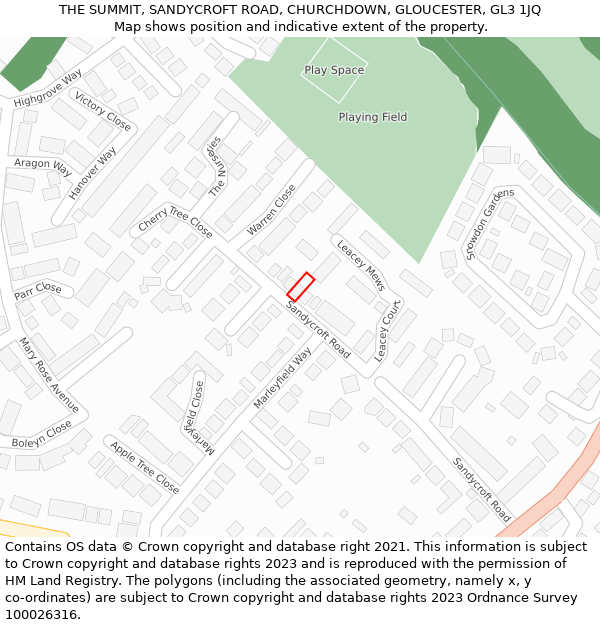 THE SUMMIT, SANDYCROFT ROAD, CHURCHDOWN, GLOUCESTER, GL3 1JQ: Location map and indicative extent of plot