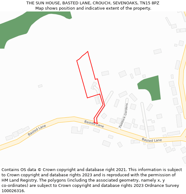 THE SUN HOUSE, BASTED LANE, CROUCH, SEVENOAKS, TN15 8PZ: Location map and indicative extent of plot