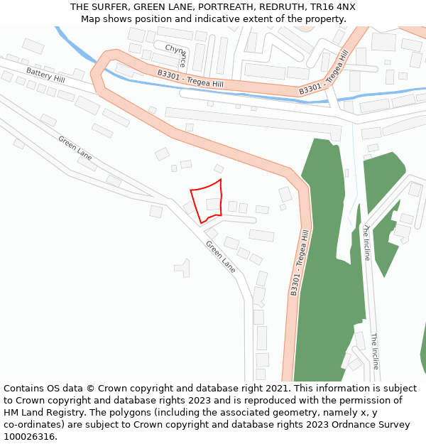 THE SURFER, GREEN LANE, PORTREATH, REDRUTH, TR16 4NX: Location map and indicative extent of plot