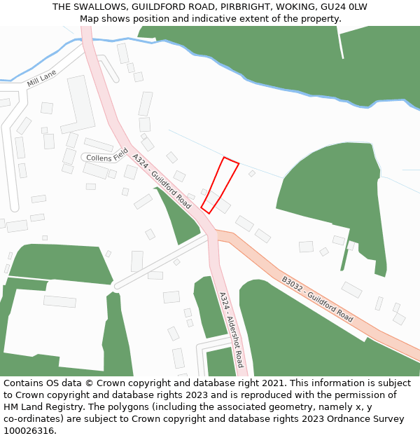 THE SWALLOWS, GUILDFORD ROAD, PIRBRIGHT, WOKING, GU24 0LW: Location map and indicative extent of plot