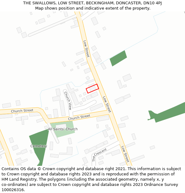 THE SWALLOWS, LOW STREET, BECKINGHAM, DONCASTER, DN10 4PJ: Location map and indicative extent of plot