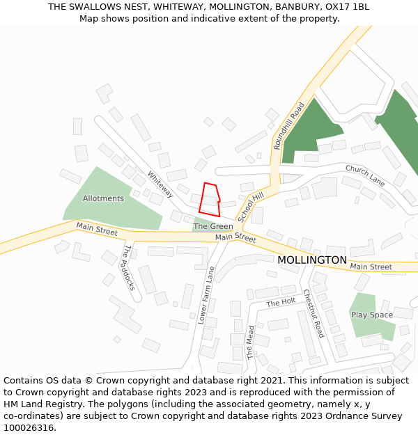 THE SWALLOWS NEST, WHITEWAY, MOLLINGTON, BANBURY, OX17 1BL: Location map and indicative extent of plot