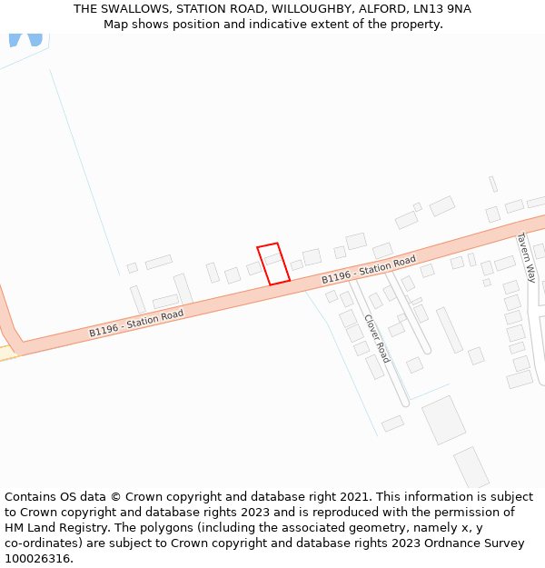 THE SWALLOWS, STATION ROAD, WILLOUGHBY, ALFORD, LN13 9NA: Location map and indicative extent of plot