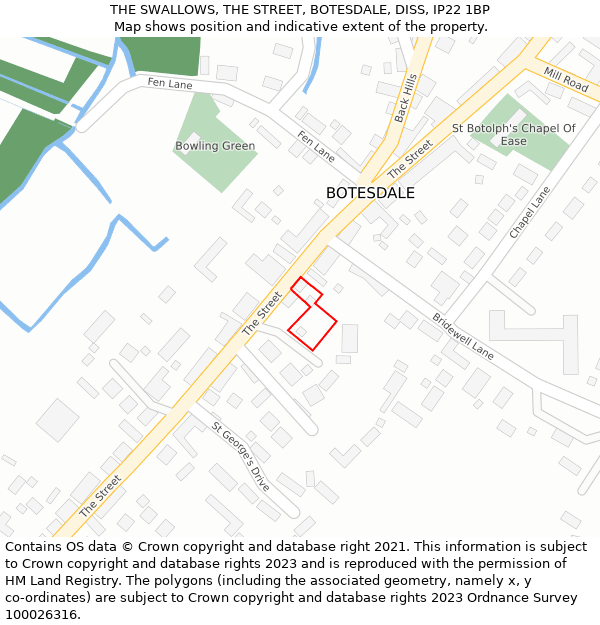 THE SWALLOWS, THE STREET, BOTESDALE, DISS, IP22 1BP: Location map and indicative extent of plot