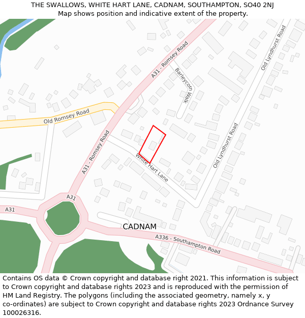 THE SWALLOWS, WHITE HART LANE, CADNAM, SOUTHAMPTON, SO40 2NJ: Location map and indicative extent of plot