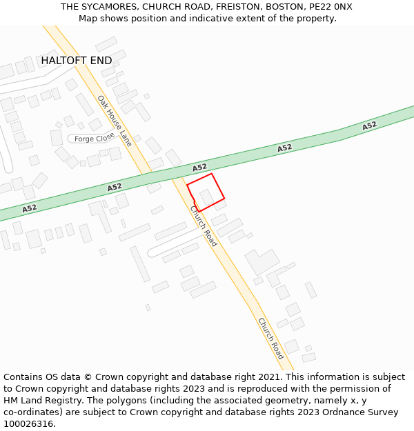 THE SYCAMORES, CHURCH ROAD, FREISTON, BOSTON, PE22 0NX: Location map and indicative extent of plot