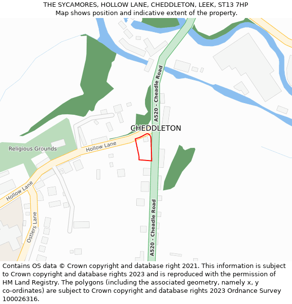 THE SYCAMORES, HOLLOW LANE, CHEDDLETON, LEEK, ST13 7HP: Location map and indicative extent of plot