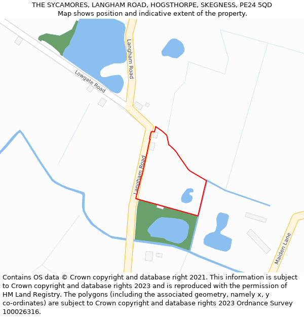 THE SYCAMORES, LANGHAM ROAD, HOGSTHORPE, SKEGNESS, PE24 5QD: Location map and indicative extent of plot