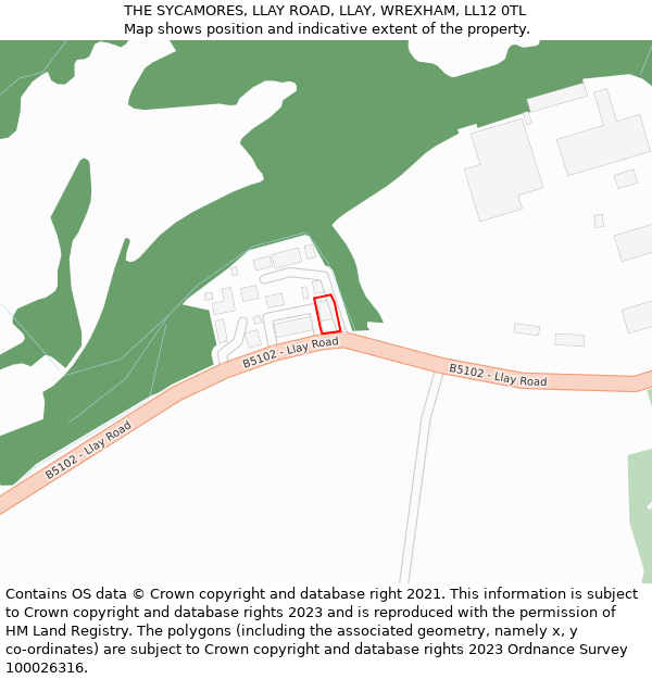 THE SYCAMORES, LLAY ROAD, LLAY, WREXHAM, LL12 0TL: Location map and indicative extent of plot