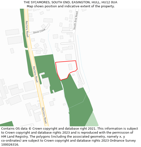 THE SYCAMORES, SOUTH END, EASINGTON, HULL, HU12 0UA: Location map and indicative extent of plot