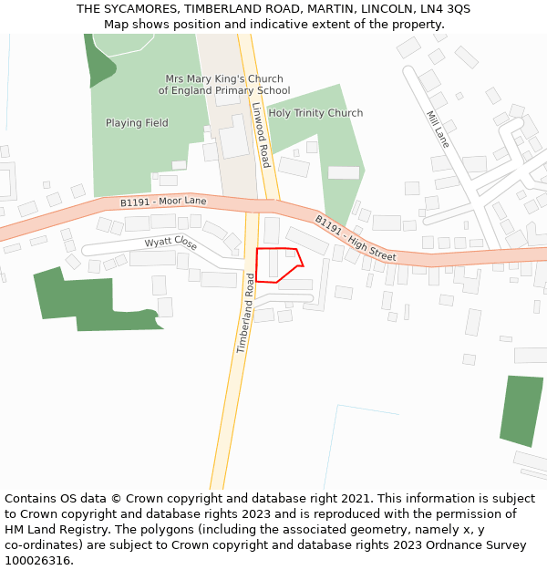 THE SYCAMORES, TIMBERLAND ROAD, MARTIN, LINCOLN, LN4 3QS: Location map and indicative extent of plot