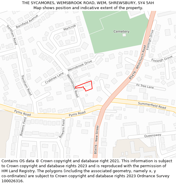 THE SYCAMORES, WEMSBROOK ROAD, WEM, SHREWSBURY, SY4 5AH: Location map and indicative extent of plot