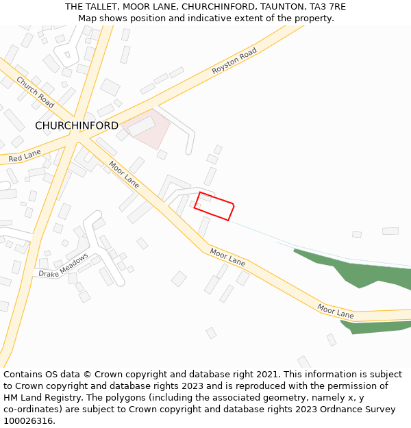 THE TALLET, MOOR LANE, CHURCHINFORD, TAUNTON, TA3 7RE: Location map and indicative extent of plot