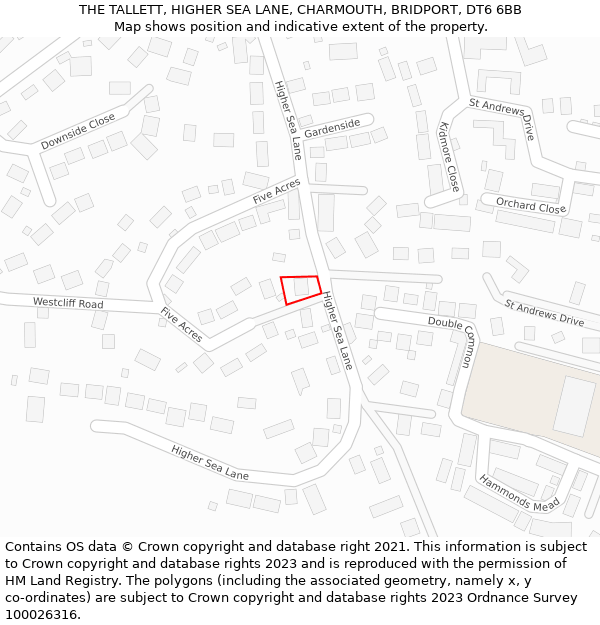 THE TALLETT, HIGHER SEA LANE, CHARMOUTH, BRIDPORT, DT6 6BB: Location map and indicative extent of plot