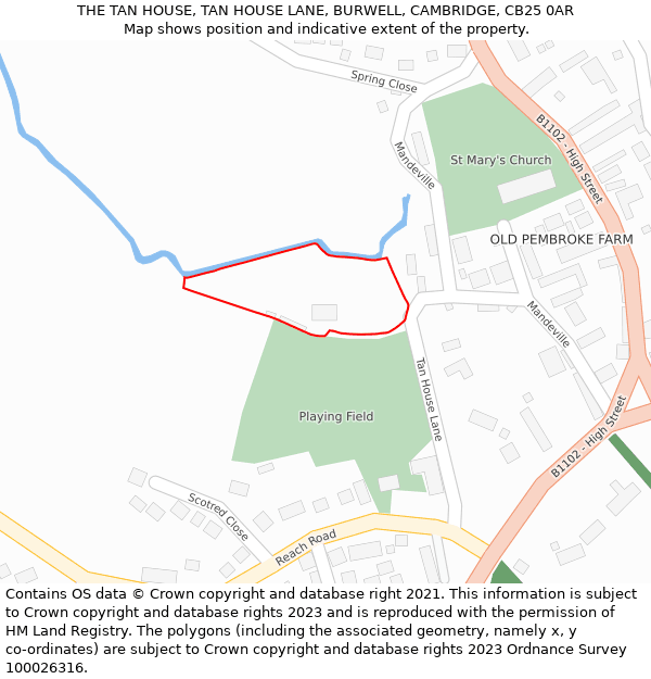 THE TAN HOUSE, TAN HOUSE LANE, BURWELL, CAMBRIDGE, CB25 0AR: Location map and indicative extent of plot