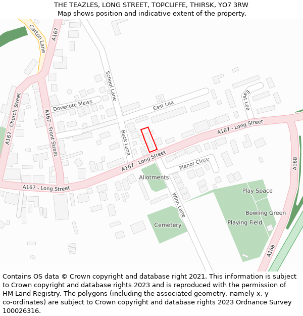 THE TEAZLES, LONG STREET, TOPCLIFFE, THIRSK, YO7 3RW: Location map and indicative extent of plot