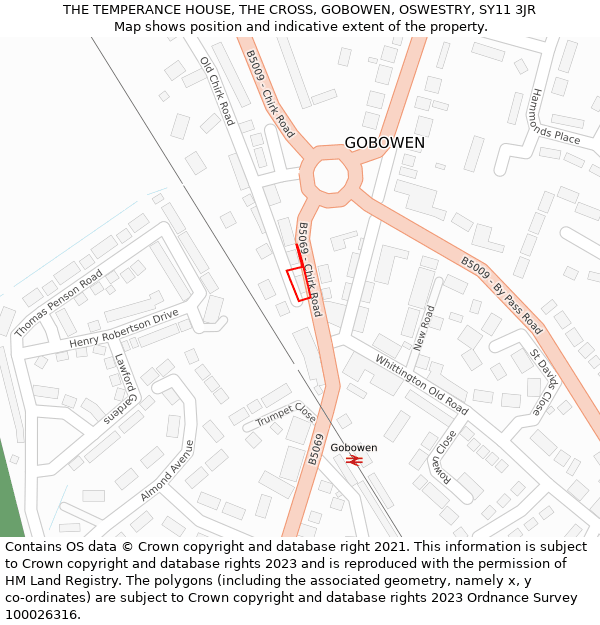 THE TEMPERANCE HOUSE, THE CROSS, GOBOWEN, OSWESTRY, SY11 3JR: Location map and indicative extent of plot