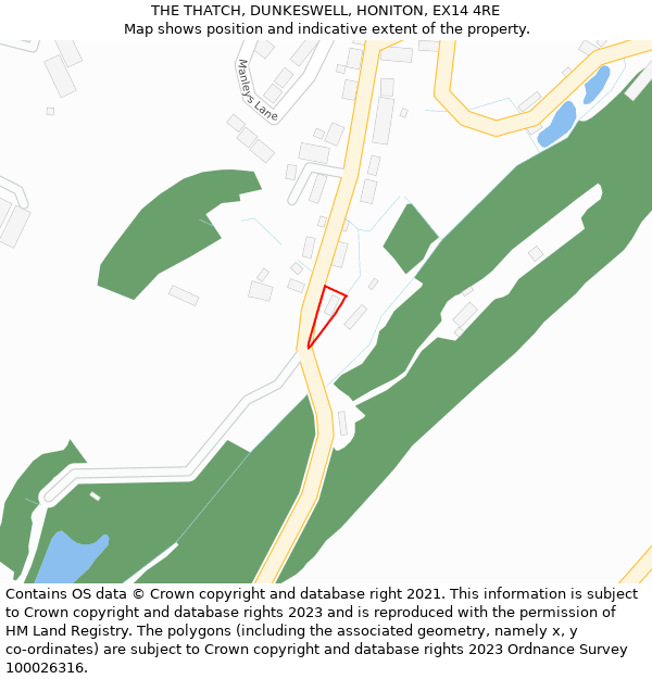 THE THATCH, DUNKESWELL, HONITON, EX14 4RE: Location map and indicative extent of plot