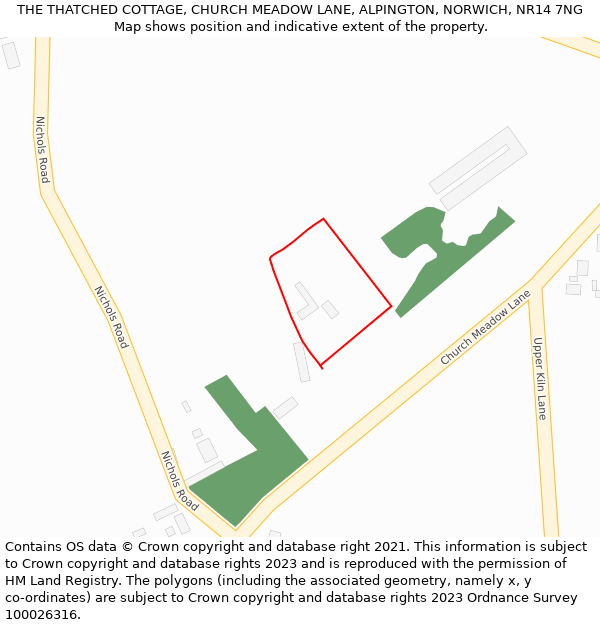 THE THATCHED COTTAGE, CHURCH MEADOW LANE, ALPINGTON, NORWICH, NR14 7NG: Location map and indicative extent of plot